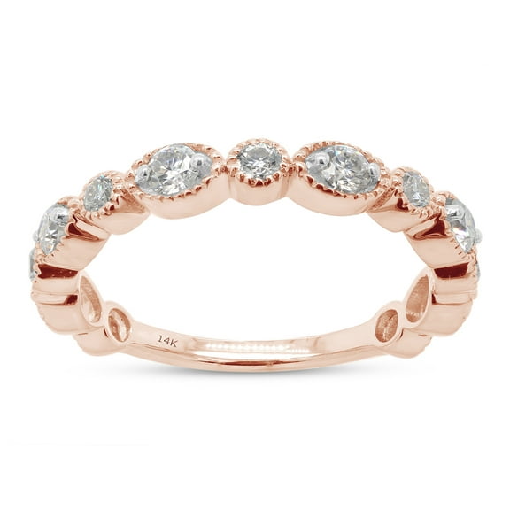 SAVEARTH DIAMONDS 1/2 ct. t.w Round Cut Lab Created Moissanite Diamond Milgrain Half Eternity Stackable Band Ring For Women In 14K Solid Rose Gold (G-H Color, VVS1 Clarity, 0.50 Cttw)-4