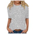 thumbnail image 1 of TSADFHJI Hauts de Noël Scintillants pour Femmes Manches Longues Femmes Hauts Adaptés Col Rond Manches Mi-Longues Blouse Imprimée Confortable T-Shirts S Argent, 1 of 4