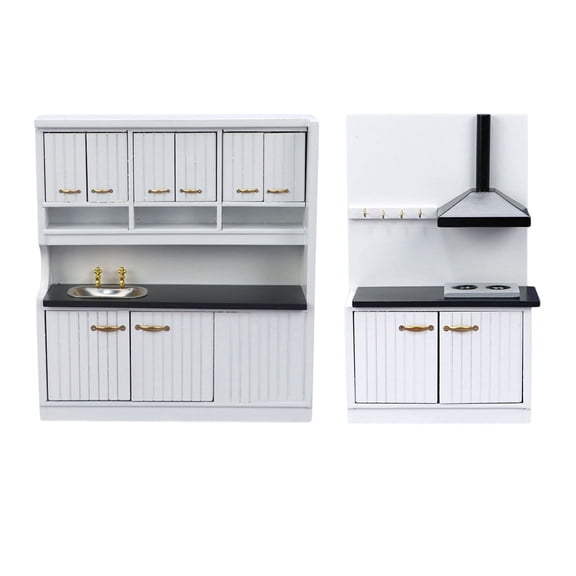 Kitchen Cabinet Figure Model Realistic Vintage Life Scene Dollhouses Pretend Game Furnishings for Kitchen