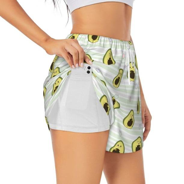 Balery Avocado of a Hear Pantalones cortos deportivos para mujer con forro y dos bolsillos, elásticos, para entrenamiento, gimnasio, yoga-X-Large