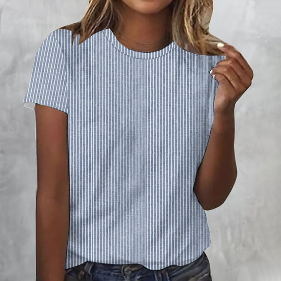 Alllist Women's Tops Blue Short Sleeve Striped Crew Neck T-Shirts Spring Blouses