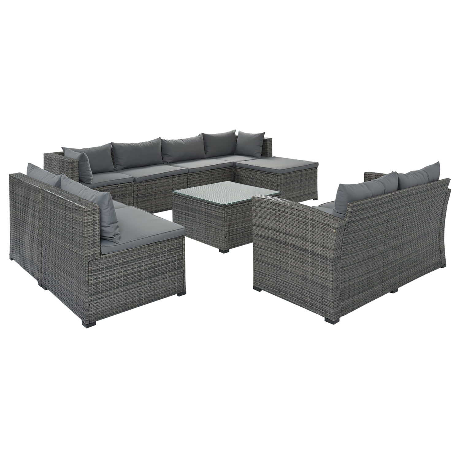 Kadyn 9-piece Outdoor Patio Large Wicker Sofa Set, Rattan Sofa Set for Garden, Outdoor Conversation Set with Cushions & Coffee Table, Gray Kadyn 9-piece Outdoor Patio Large Wicker Sofa Set, Rattan Sofa Set for Garden, Outdoor Conversation Set with Cushions & Coffee Table, Gray