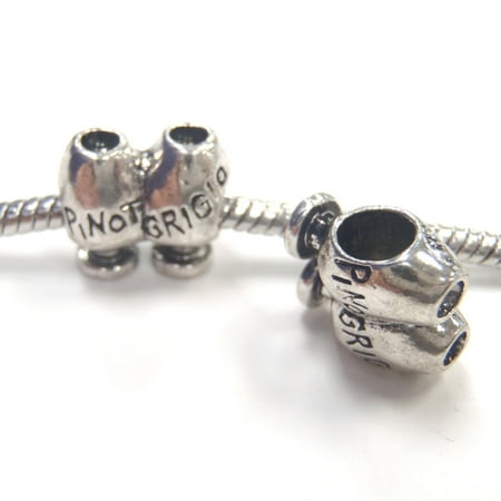 - 3 Beads - Pinot Grigio Wine Glasses Silver European Bead Charm E1119