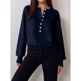 thumbnail image 6 of Women Henley Neck Half Button Drop Shoulder Loose Long Sleeve Knit Pullover Sweater Dark Blue XXL, 6 of 9