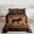 thumbnail image 2 of Feelyou Moose Elk Deer Kid Queen Comforter Set, Pine Tree Botanical Bedding Set, 3pcs, 2 of 8
