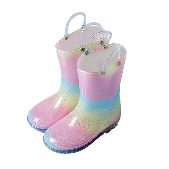Zecgelong Girls Boots,Toddler Kids Glitter Light Up Rain Boots For Girls Rainbow Rain Shoes&Solid Color Boots With Easy On Handles