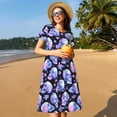 thumbnail image 4 of Lsque blue Skull flower Print Women's Casual Dress T-Shirt Summer Short Sleeve Scoop Neck Swing Dresses, 4 of 6