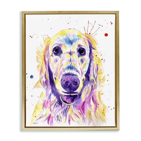 Stupell Industries Contemporary Vivid Retriever Dog Pet Portrait Gold Floating Frame Canvas Art, 25 x 31, by Jen Seeley