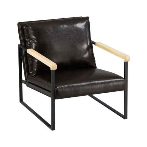 iMucci Classic Mid Century Modern Accent Chair with Durable Square Metal Frame, PU Leather Upholstery Chair Armchair for Living Room, Bedroom, Home Office, Dark Brown