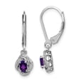 thumbnail image 1 of 925 Sterling Silver Diamond Amethyst Earrings Drop Dangle Birthstone February, 1 of 6