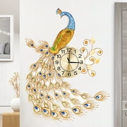 AUGIENB 27.5"-35" Peacock 3D Wall Clock Crystal Luxury Clock Creative Personality Modern Art Decorative Clock Mute Wall Watch Quartz Clock Large for Living Room, Bedroom, Office