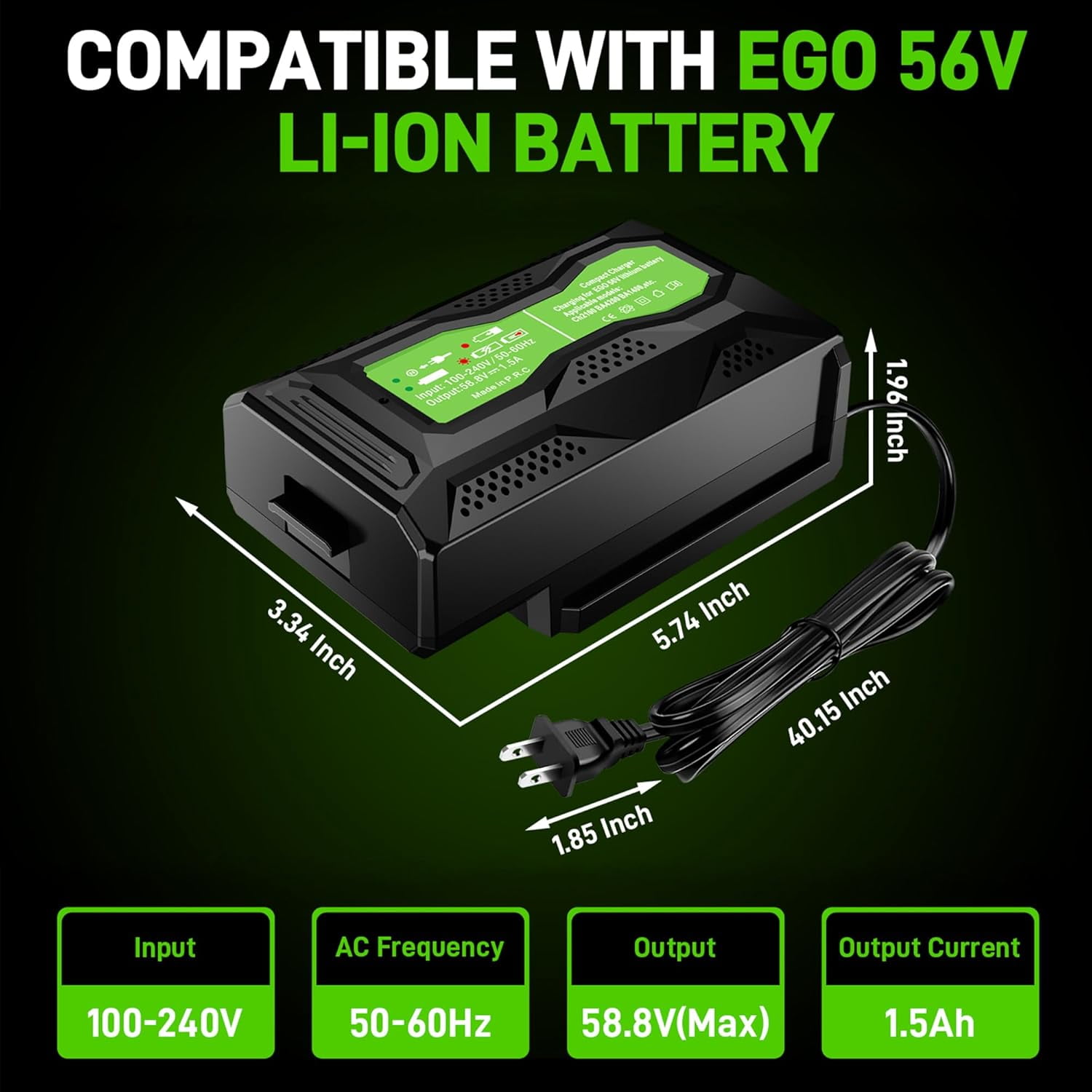 Power+ 5.0ah Battery and Charger Kit Replacement for EGO 56V Battery and Charger Combo Compatible with EGO 56 Volt Power Tools CS1604 CS1804 CS1403 HT2400 LB6504 LB5804 LB6500 LB4800 PH1400