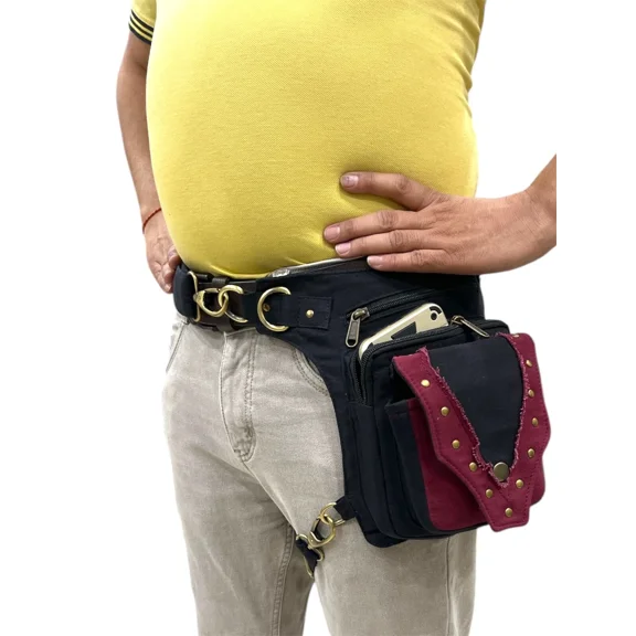 Narayani Crafts Unisex Fanny Pack Utility Waist Bag Cotton Canvas Hip Belt with Pouch Pockets