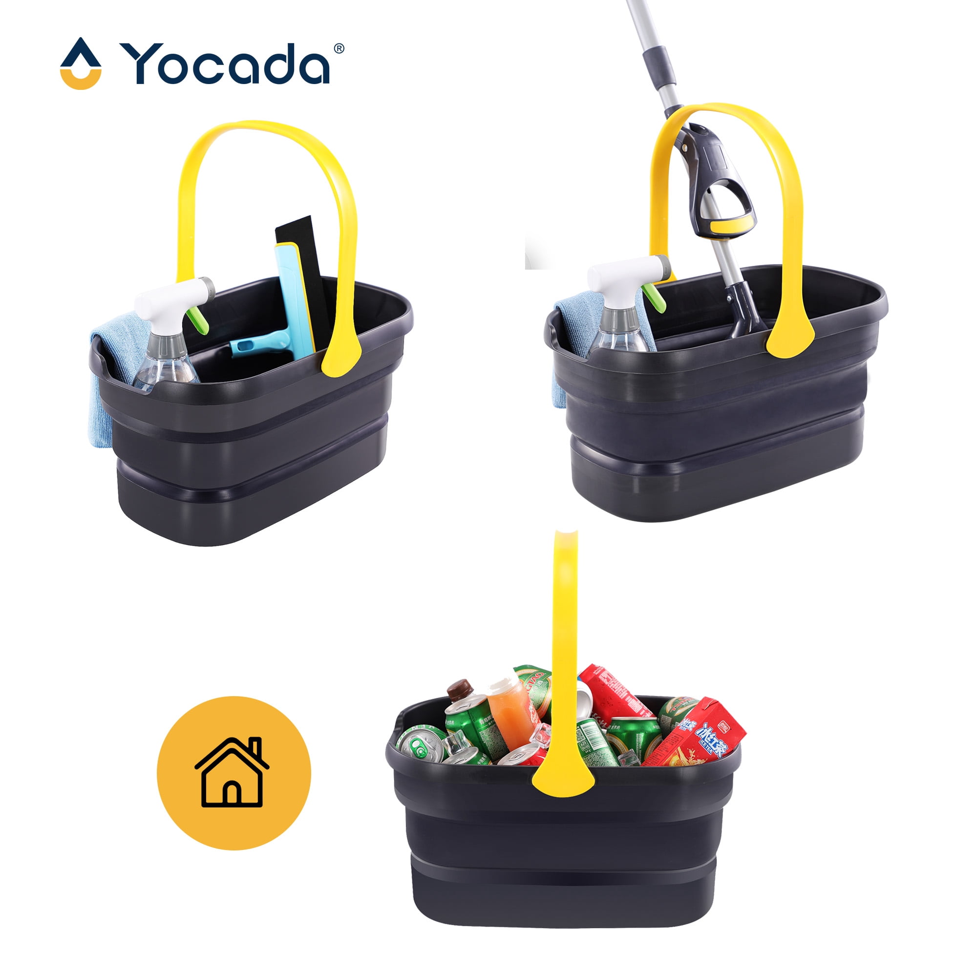 YOCADA Collapsible Plastic Bucket 10L (2.6Gal) for Sponge, for House Cleaning, Camping, and More - Space Saving Black