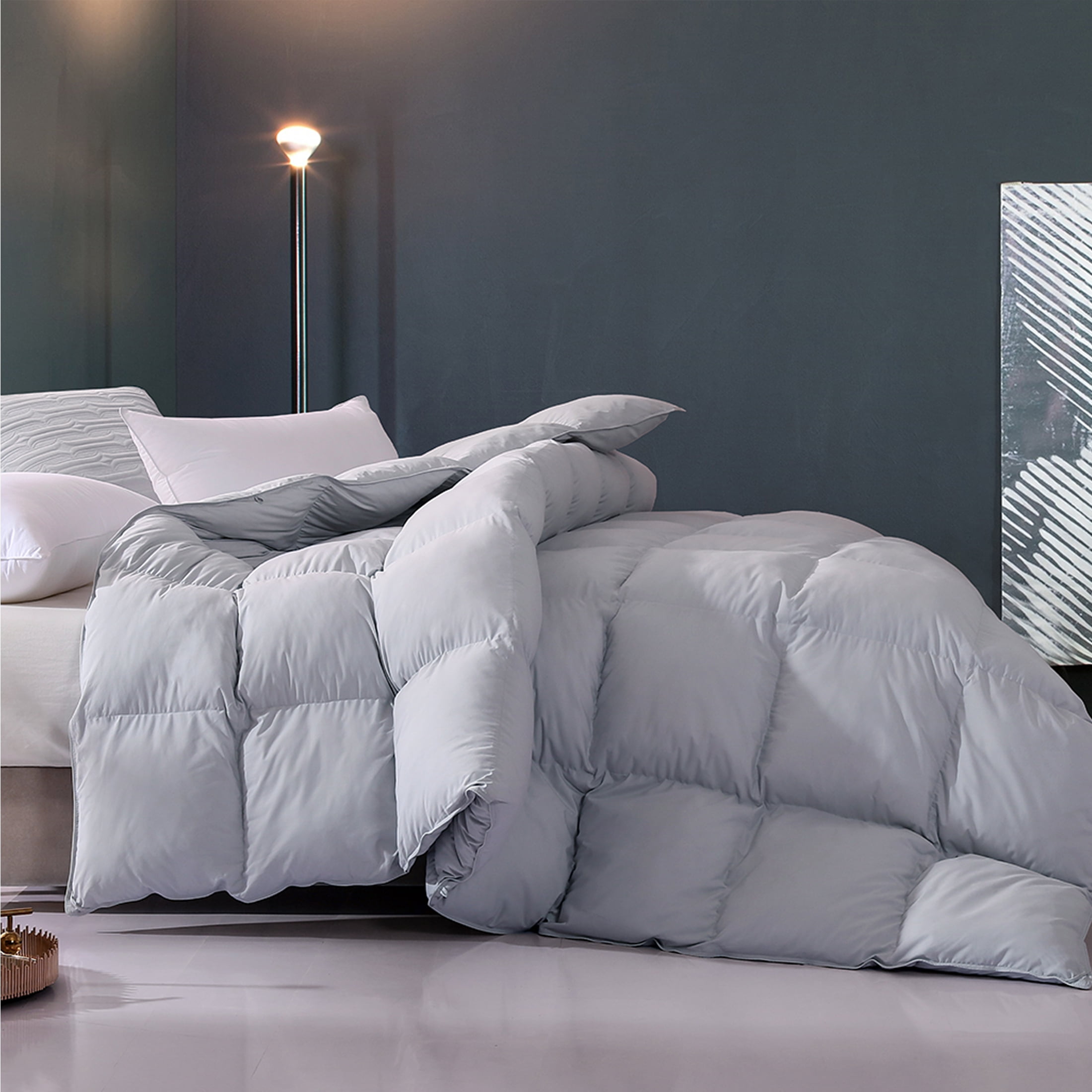 SNOWMAN Tin Grey Queen Size Feather Down Comforter,Ultra Soft Fluffy All Season Warm,Machine Washable Hypoallergenic