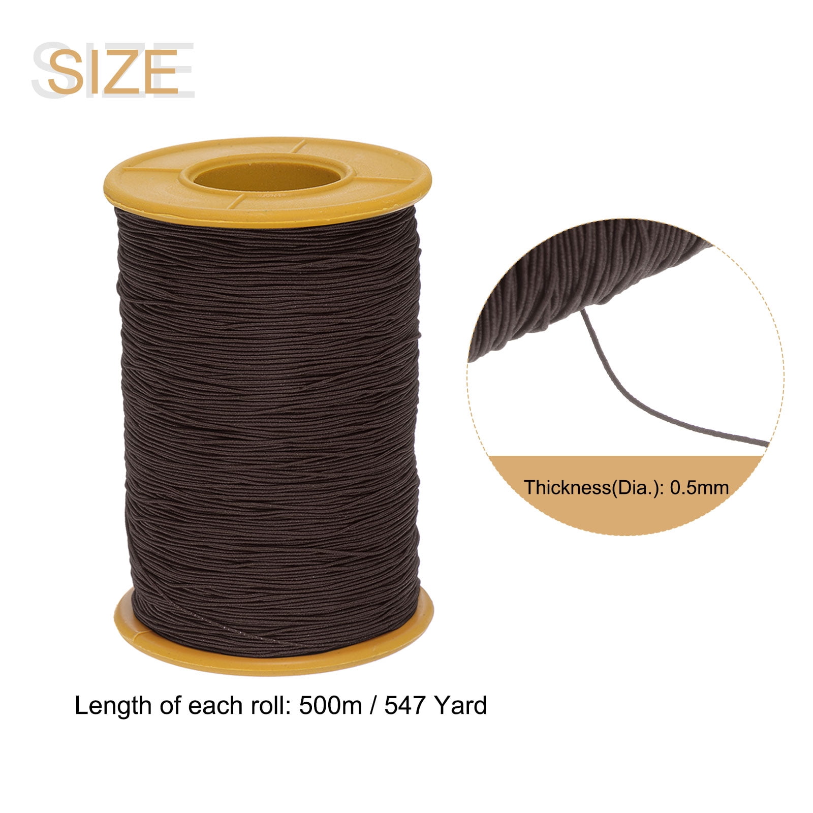Uxcell 2pcs Elastic Sewing Thread 547 Yards 0.5mm Thickness Latex Sewing Thread for Hand Sewing, Gathering, Brown
