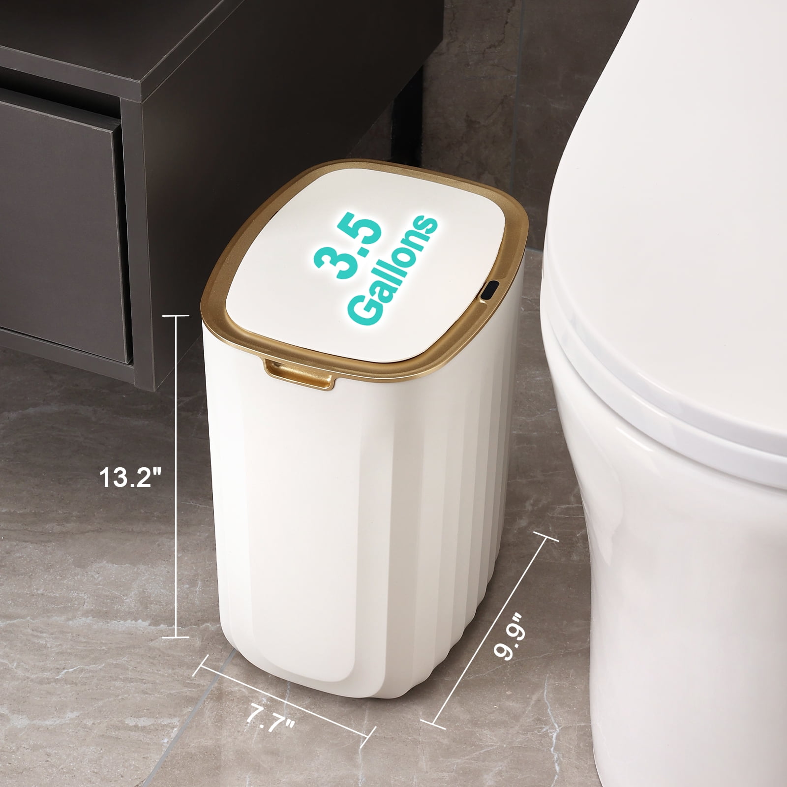 ELPHECO 3.5 Gallon Waterproof Motion Sensor Bedroom Trash Can with Lid,  Automatic Garbage Bin for Bathroom Living Room Office, Golden 