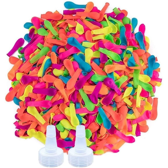1000 Pack Water Balloons for Summer Outdoor Games, Assorted Color Latex Balloons with 2 Hose Nozzles for Backyard Party Activities
