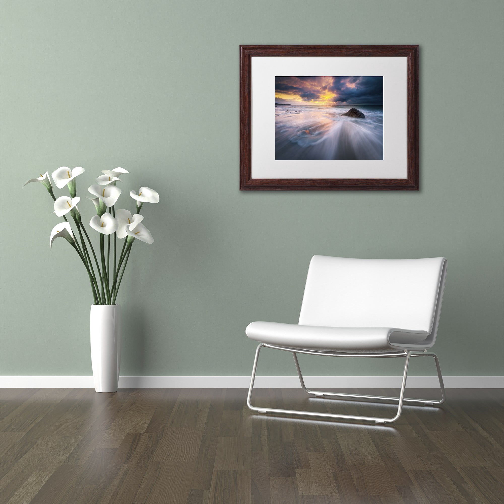 Trademark Fine Art "Ocean Painting" Canvas Art by Mathieu Rivrin, White Matte, Wood Frame