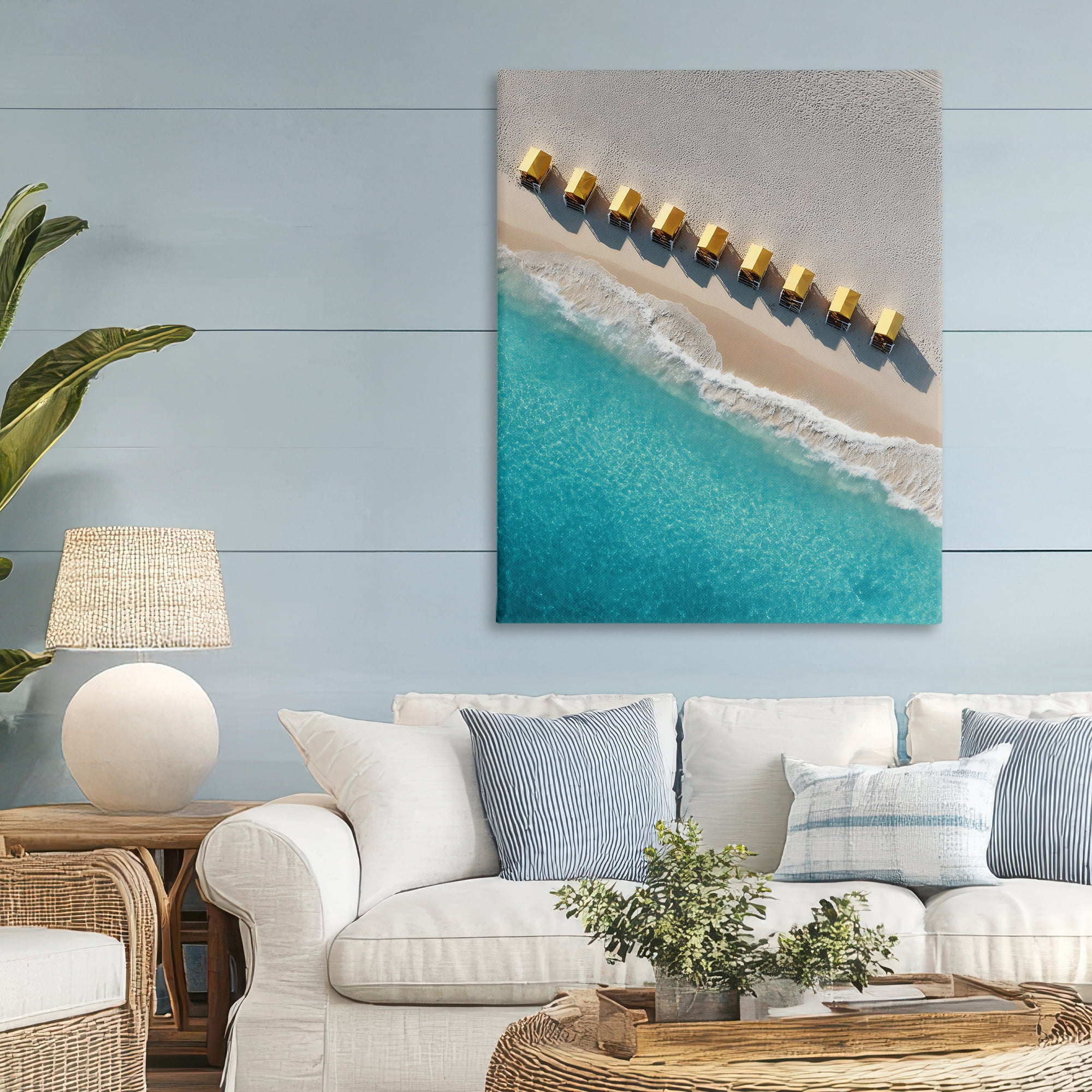 Stupell Industries Yellow Cabanas Along Shore Canvas Wall Art, design by Franklyn Gregory