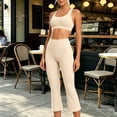 thumbnail image 6 of Women Racerback Scoop Neck Sports Bra High Waist Cropped Flare Pants 2 Piece Athletic Workout Outfit Sets Beige XL, 6 of 9