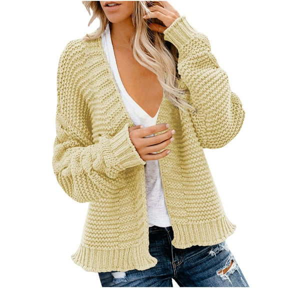 Lindreshi Winter Sweaters for Women Women's Autumn and Winter Casual Loose Warm Knitting Cardigan Solid Color Sweater Cardigan