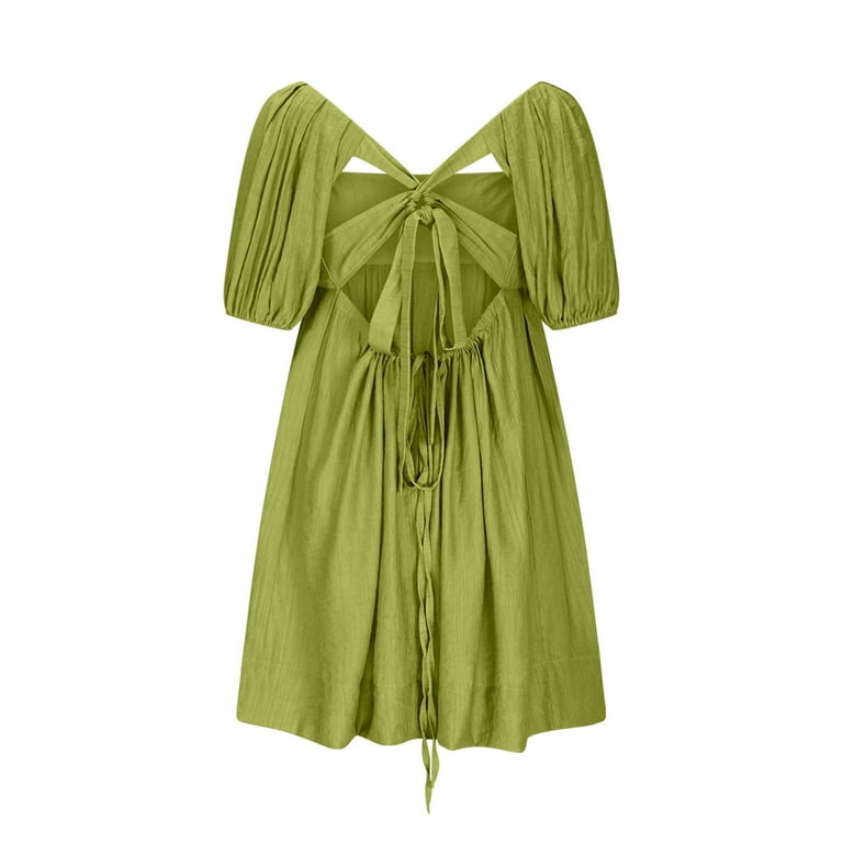 Miluxas Women Puff Sleeve Mini Dress , Square Neck Short Dress Tie Back Flowy Mini Dress Summer Vacation Dress Green XL(XL) - Walmart.com Miluxas Women Puff Sleeve Mini Dress , Square Neck Short Dress Tie Back Flowy Mini Dress Summer Vacation Dress Green XL(XL) - Walmart.com