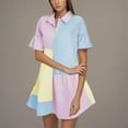 thumbnail image 5 of Colorful T Shirt Dress for Women Collared Button Down Shift Dress A Line Flare Striped Cute Teen Girls Preppy Outfit, 5 of 8