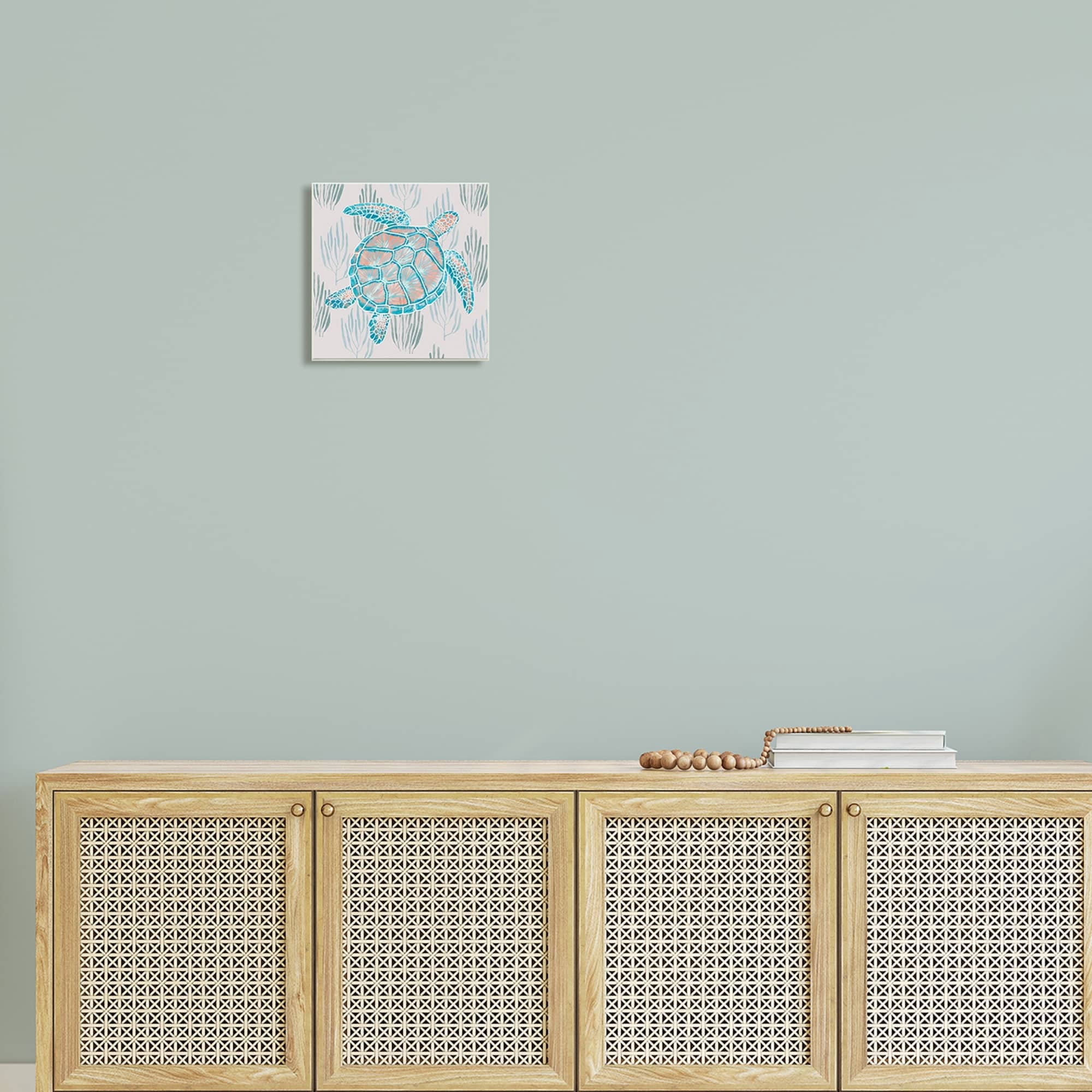 Stupell Industries Sea Turtle Among Ocean Grasses Blue Orange Detail Graphic Art Unframed Art Print Wall Art, Design by Ziwei Li