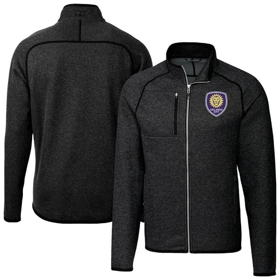 Men's-Cutter & Buck Heather Charcoal Orlando City SC Big & Tall Mainsail Sweater-Knit Full-Zip Jacket