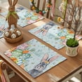 thumbnail image 3 of Happy Easter Placemats Set of 8, Spring Floral Rabbit Colored Eggs Green Wood Grain Heat Insulated Linen Place Mats, Washable Stain-Proof Table Mats for Dining Tables Holiday Decor 13x19 Inches, 3 of 9