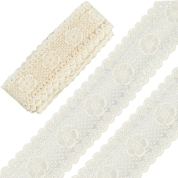 2.3 Inch Wide Cotton Lace Trim 5 Yards Eyelet Lace Ribbon Floral White Tulle Crochet Sewing Fabric Vintage Embroidery Trim for DIY Crafts Junk Journal Supplies Blankets Curtain White