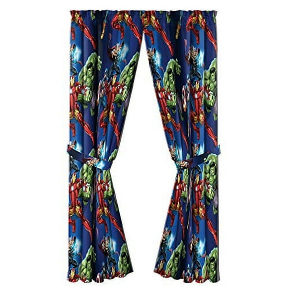 Jay Franco Marvel Avengers Blue Circle Rod Pocket Light Filtering Curtains, 42" x 84" (2 Panels)