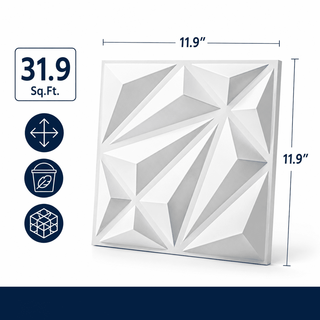 Yeslife 33-Pack White PVC 3D Wall Panel Set, 11.8"x11.8" Diamond Pattern Accent Wall Covering for Interior Home Décor - Living Room, Bedroom, Office, TV Background