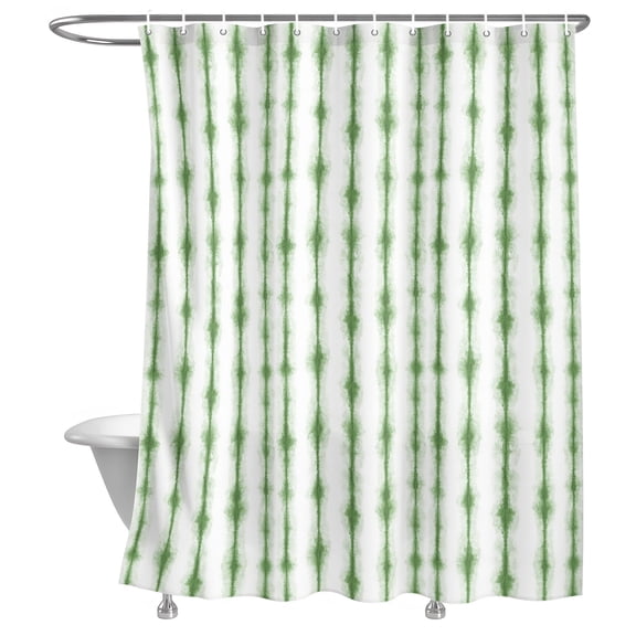 Shibori Stripe Shower Curtain, Minimalist Green Tie Dye Band Bleed Ink Streaks Lightweight Waterproof Fabric Shower Curtain with Rustproof Grommets for Bathroom Bathtub 36x72in