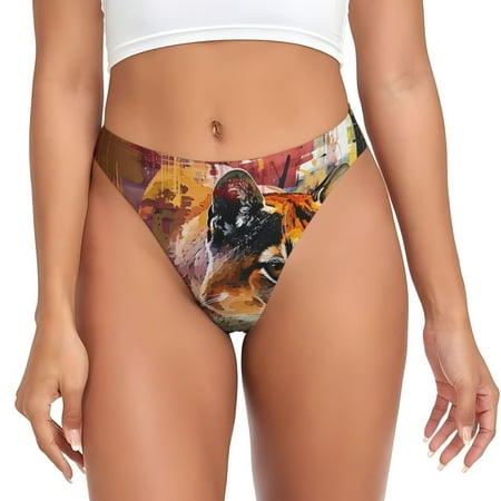 Kdxio Abstract Lion Painting Pattern Seamless Thongs for Women No Show Thong V-waisted Stretch Breathable Sexy Panties Underwear-X-Small