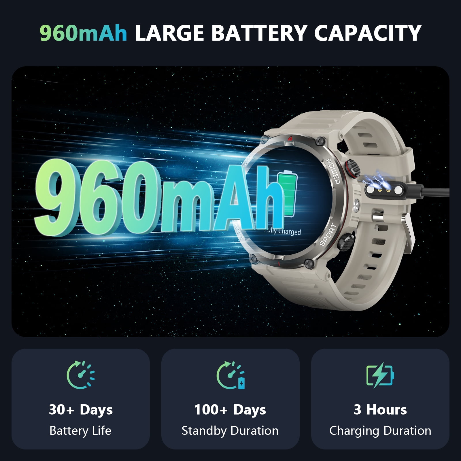 Blackview Military Smart Watch for Men, 1.45" HD Display Bluetooth Calling Smartwatch with Flashlight, Compass, 960mAh Battery, 100+ Sports Modes, Rugged Fitness Watch for Android iPhone, Khaki
