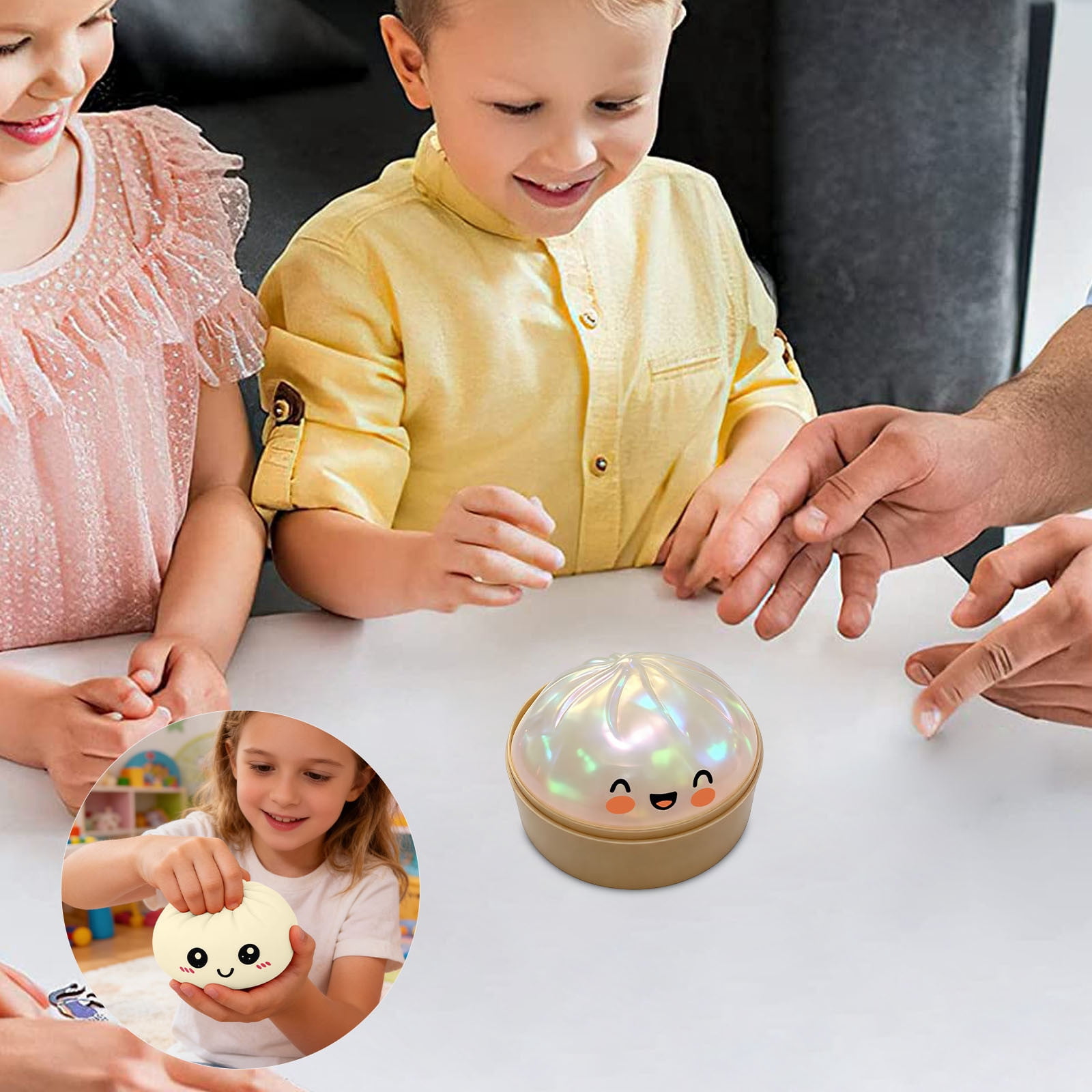Rare Pink Glitter Dumpling Squishy with Steamer Box, Soft Squeeze Mystery Squishy Ball, Stress Relief Sensory Bun Squishy for Desk Display