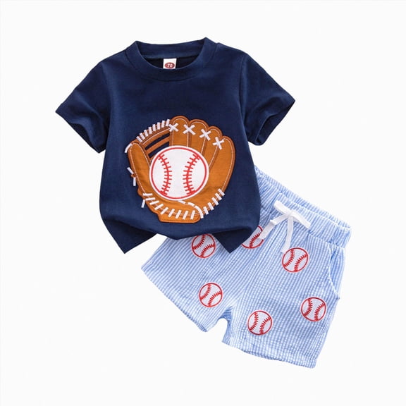 mgoYE Toddler Baby Boy Baseball Outfit Short Sleeve T-Shirt Shorts Set 2Pcs Infant Baseball Clothing Summer Clothes(Navy,3-6 Months)