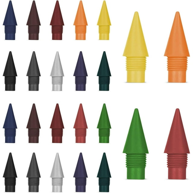 LAICAIW 24PCS Colorful Inkless Pencil Replaceable Refill, Infinite Pencil Replaceable Graphite Nib, Graphite Nib Metal Inkless, Everlasting Pencils Replacement Head for Drawing Office School Supplie