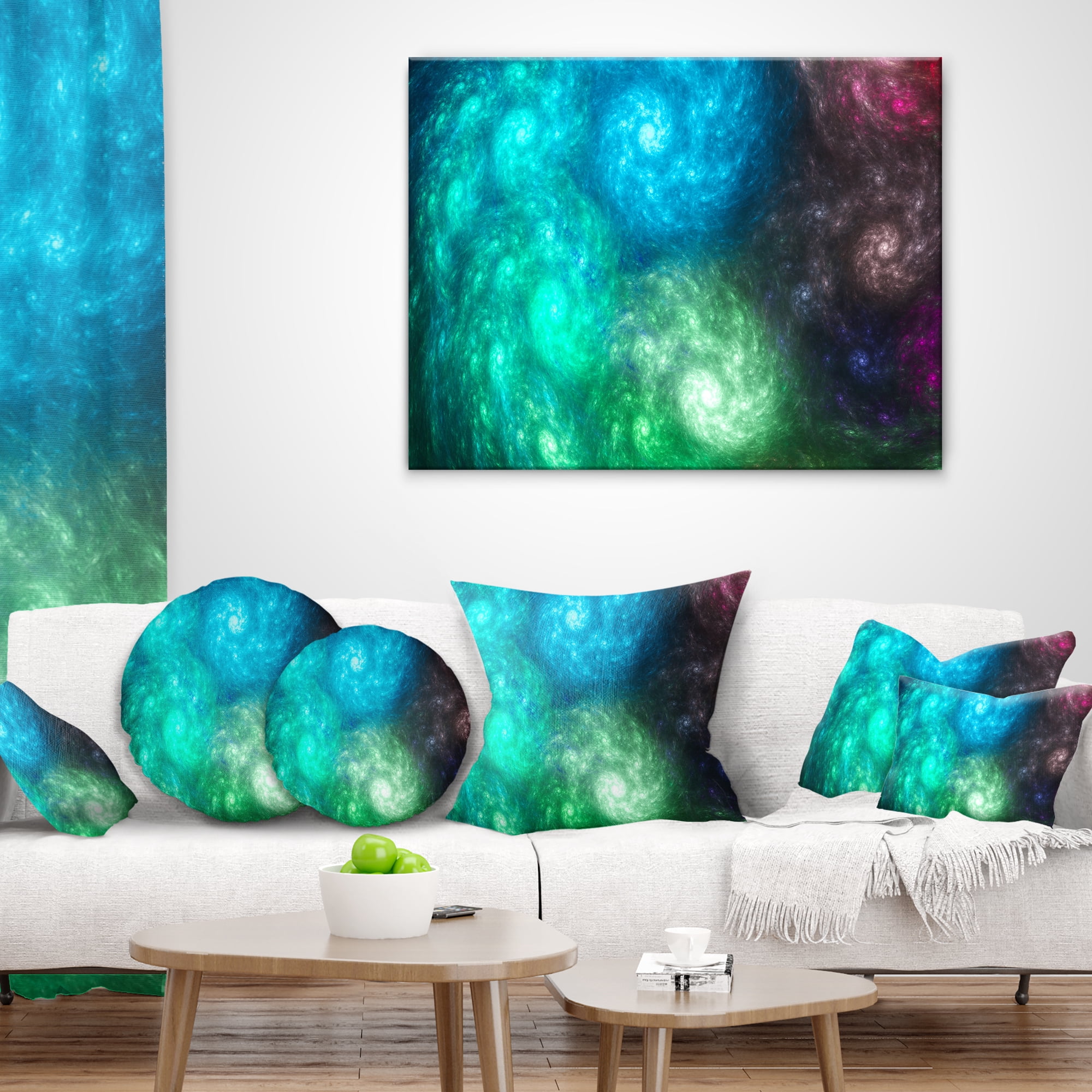 Designart Colorful Rotating Fractal Galaxies - Abstract Throw Pillow - 16x16