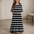 thumbnail image 2 of BLTIBY Boho Dresses for Girls Striped Printed Crew Neck Maxi Dress Summer Dresses with Pockets Black 11-12 Years, 2 of 7