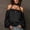 Black, variant on Boho Off Shoulder Blouse Halter Neck Long Sleeve Satin Top for Women