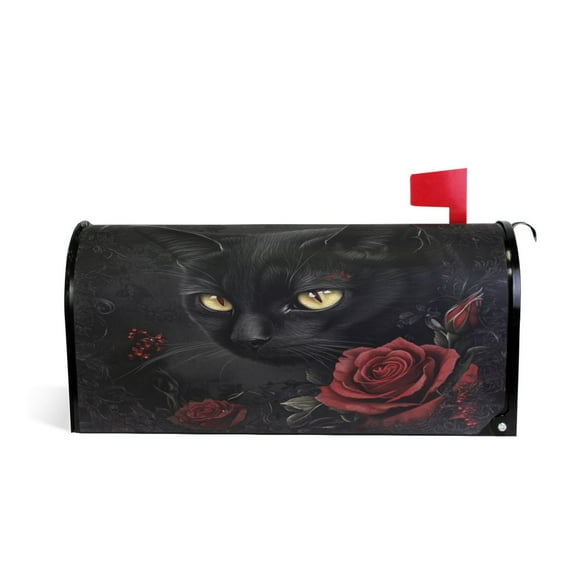 Mailbox Covers Magnetic Large Size 25.4x20.78 in Mailbox Wraps Post for Garden Yard Decor Black Cat and Roses