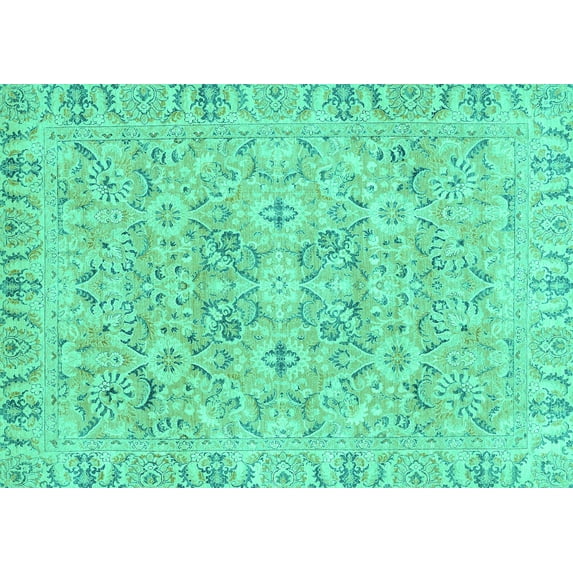 Ahgly Company Indoor Rectangle Oriental Turquoise Blue Traditional Area Rugs, 6' x 9'