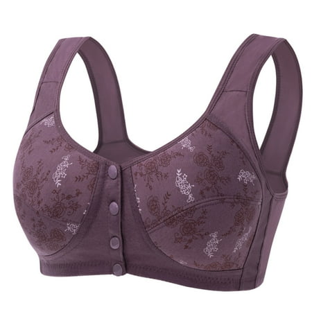 Womens Bras  Full Coverage Front Button Push Up Floral Print No Underwire Bras for Women Front Closure Convertible Soft Cup Breathable Ladies Bras Purple-a 40