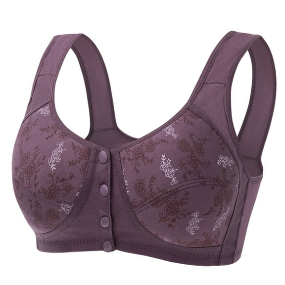 T Shirt Bras for Women Clearance Floral Print Front Snaps No Underwire Lift & Support Nightwear Lightweight Comfort Shoulder Strap Bras for Women Front Closure Purple-A 36