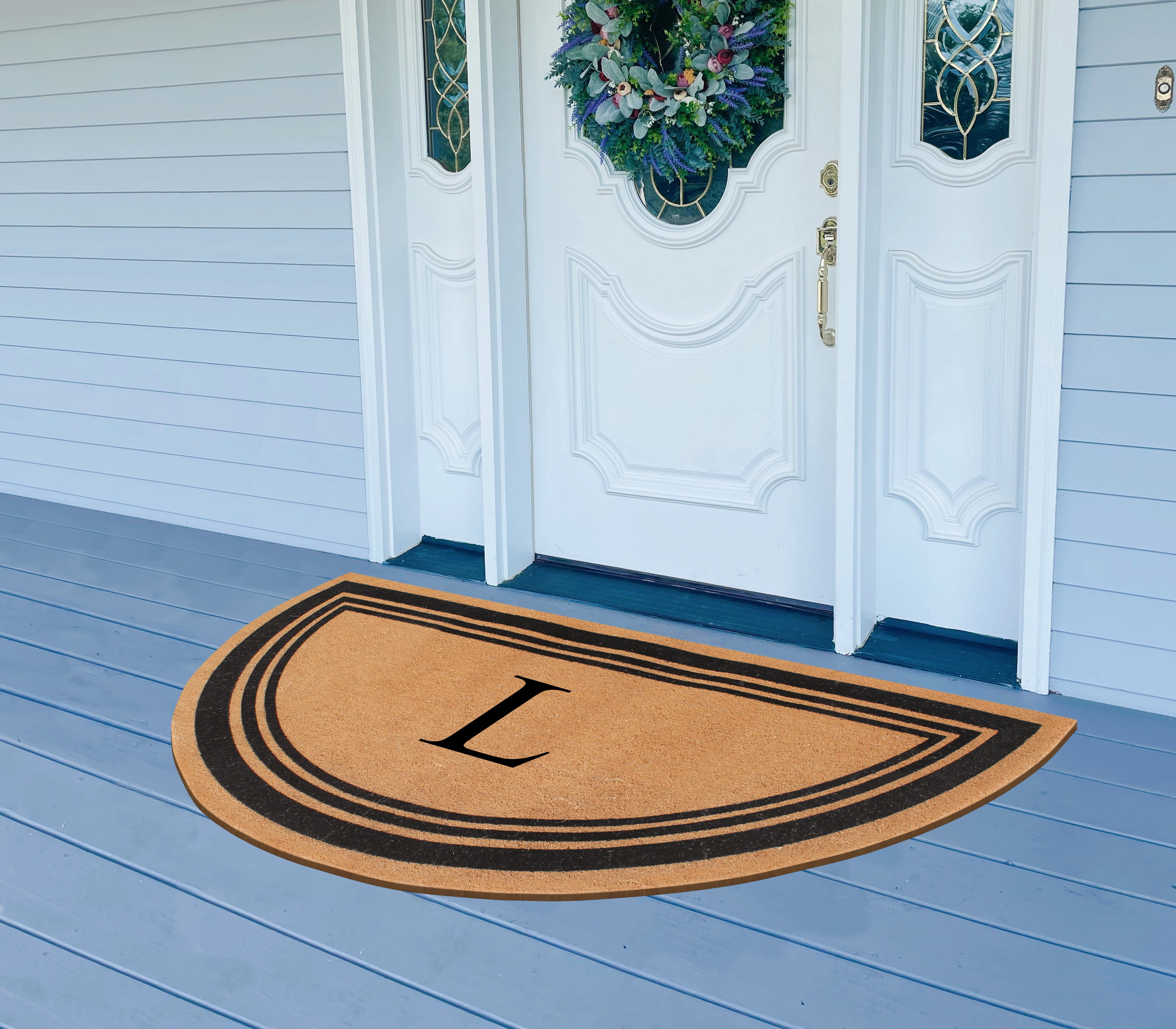 A1HC Natural Coir Flock Monogrammed Door Mat for Front Door, 30x60, Anti-Shed Treated Durable Doormat for Outdoor Entrance, Heavy Duty, Low Profile, Easy to Clean, Long Lasting, Front Porch Entry Rug