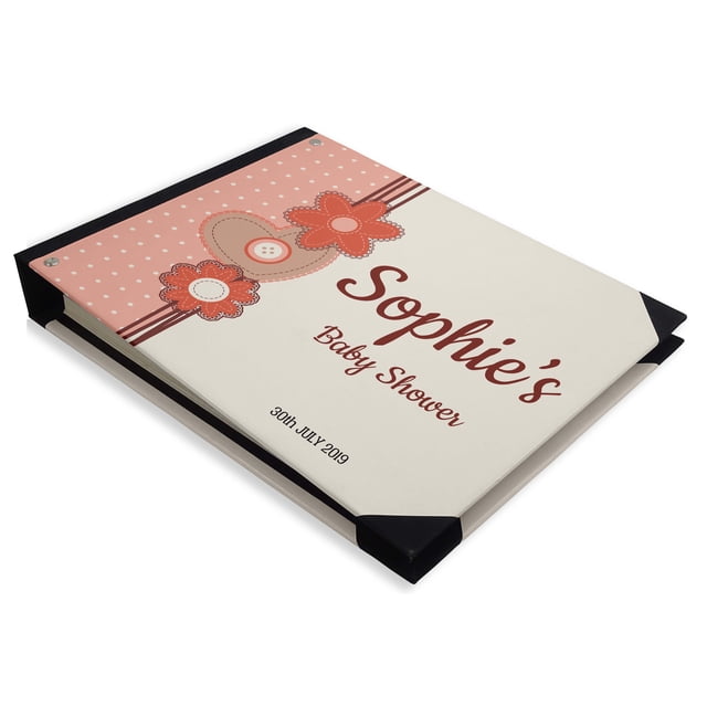 Darling Souvenir Pink Polka Dot & Flower Printed Hardbound Cover PersonalizedGuestbookFor Baby ShowerGuestSign InBookRegistry-9 x 12 Inches