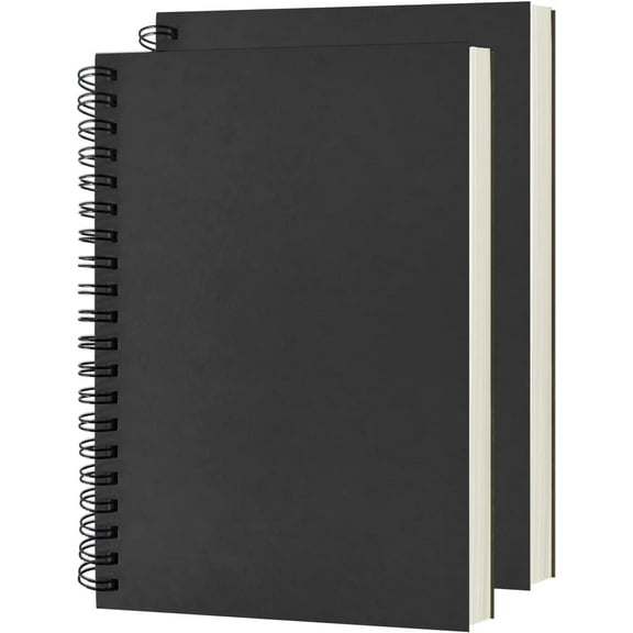 DSTELIN Blank Spiral Notebook, 2-Pack, Soft Cover, Sketch book, 100 Pages / 50 Sheets, 7.5 inch x 5.1 inch, 100GSM, (Black)